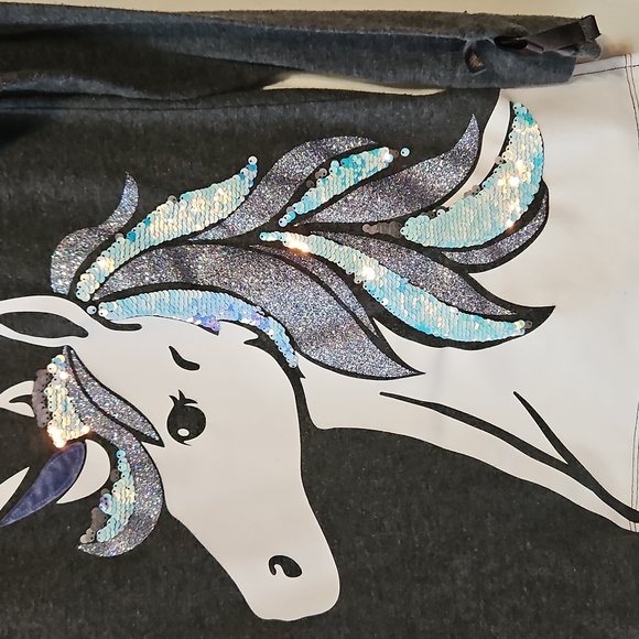 Justice Gray Sequin Long Sleeve Unicorn Top 14/16 - Picture 3 of 8